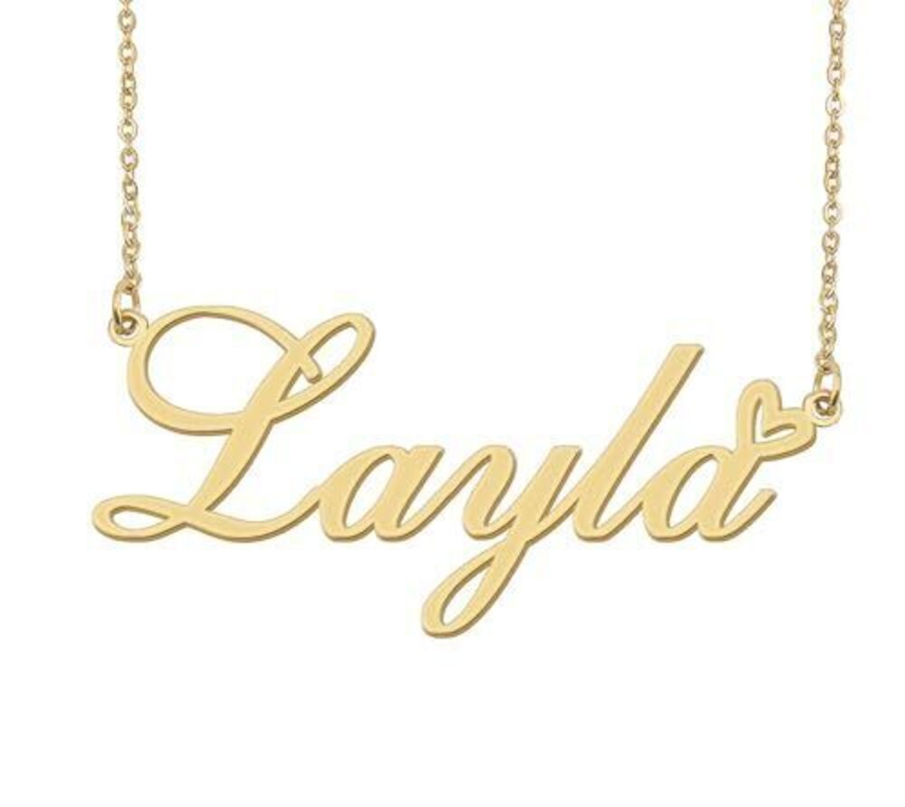 2667 Layla Name Necklace Heart Charm Pendant 18k Gold Plated Stainless